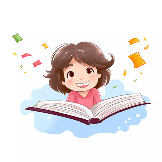 开学季儿童打开课本开心阅读元素